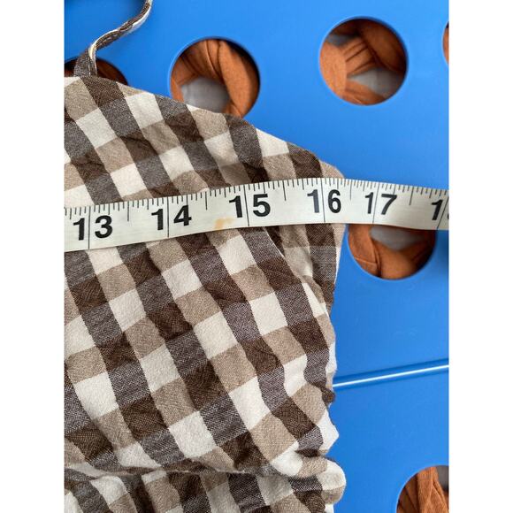 House of Harlowe 1960 Brown Gingham Check Ruched Sheath Midi Slip Dress - L - Picture 11 of 16